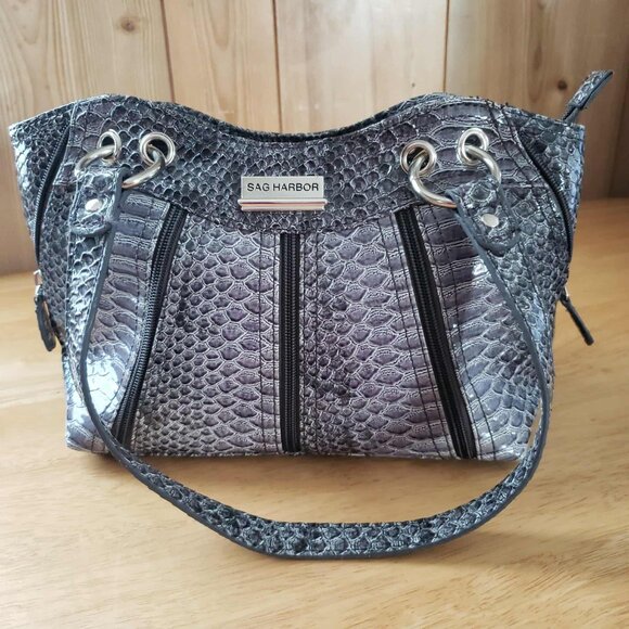Sag Harbor Handbags - Sag Harbor Faux Silver Snakeskin Embossed Shoulder Bag NWOT Zip Accents